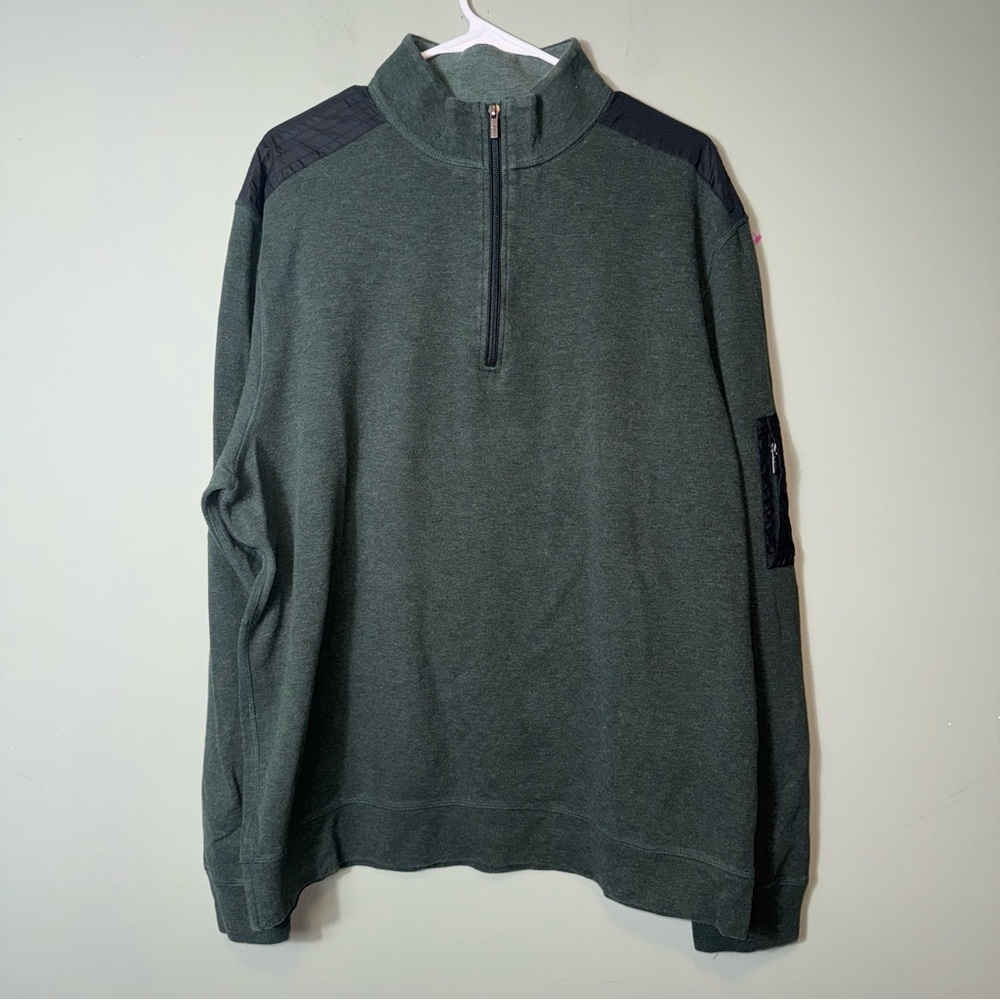 Bugatchi Men’s Quarter Zip Long Sleeve Green/Black Top‎ Size XXL